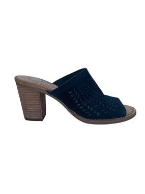 Toms Women’s Black & Brown Suede Laser-Cut Open-Toe Block Heel Sandals Size 7.5